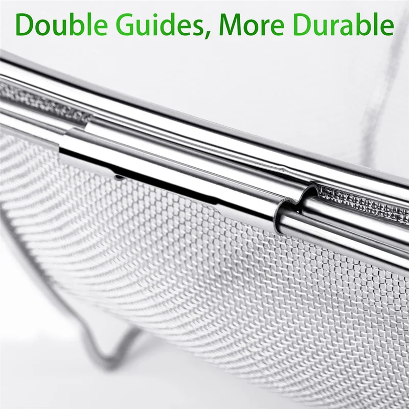 A79I Colander Basket Fine Mesh Stainless Steel For Sink With Telescopic Rubber Handle Extendable Rice Drain Basket