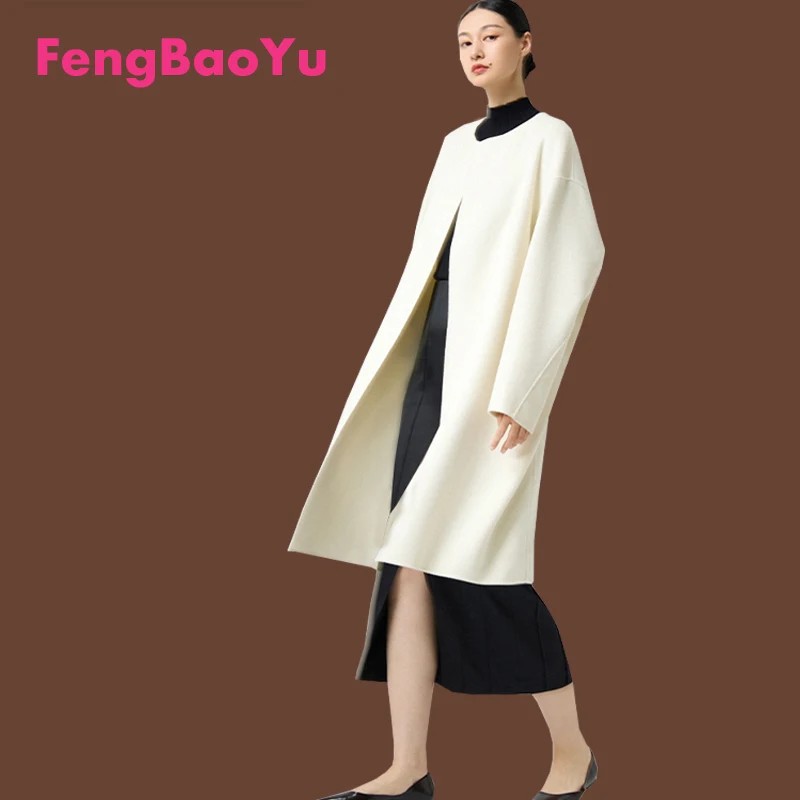 

Двустороннее кашемировое женское пальто. Простое и элегантное, с круглым вырезом, роскошное, элегантное, мягкое, нежное, подходит для повседневного ношения.