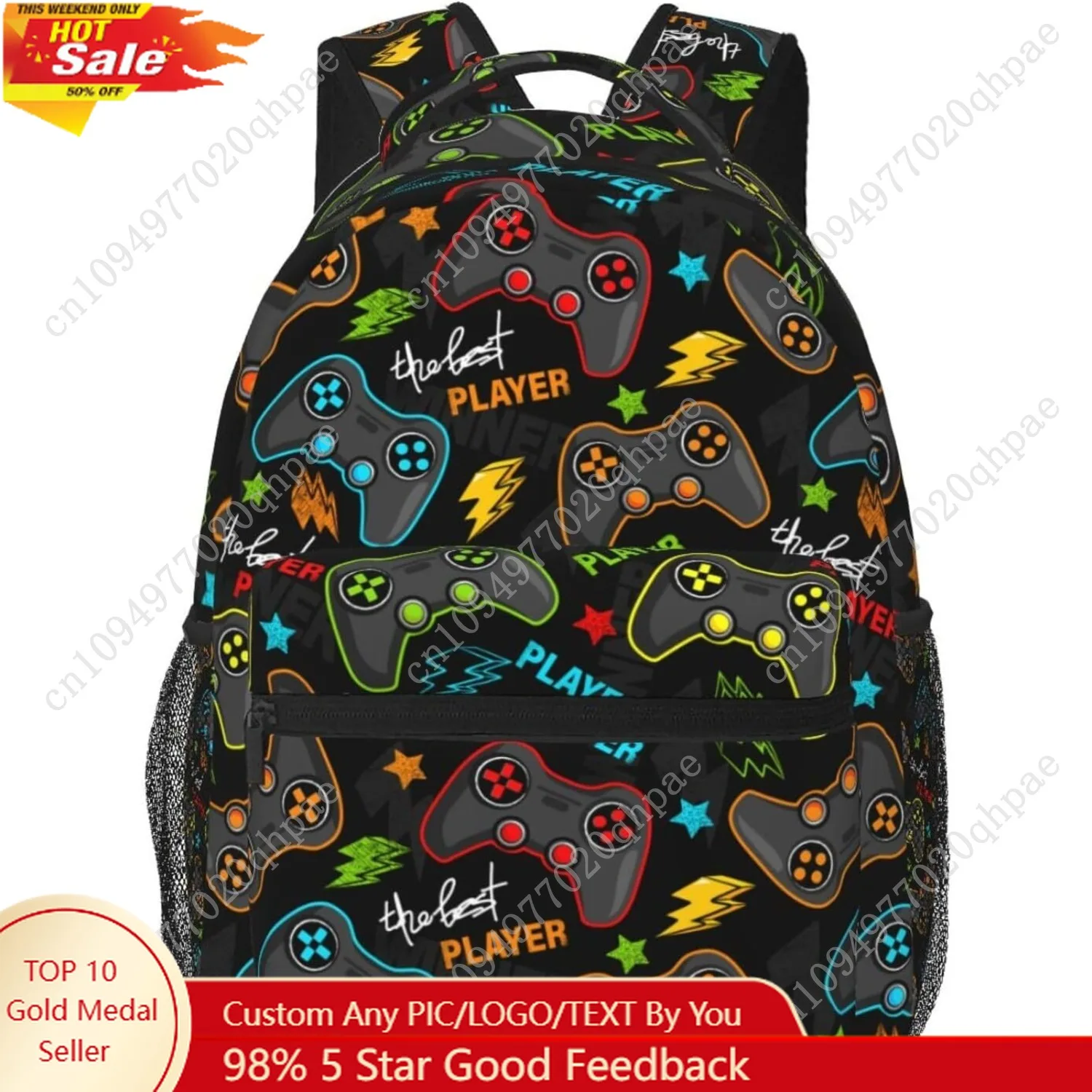 

Fiokroo Video Game Controller Background Backpack School Bag For Students Teens Men Women Gaming Theme Laptop Backpacks Travel D