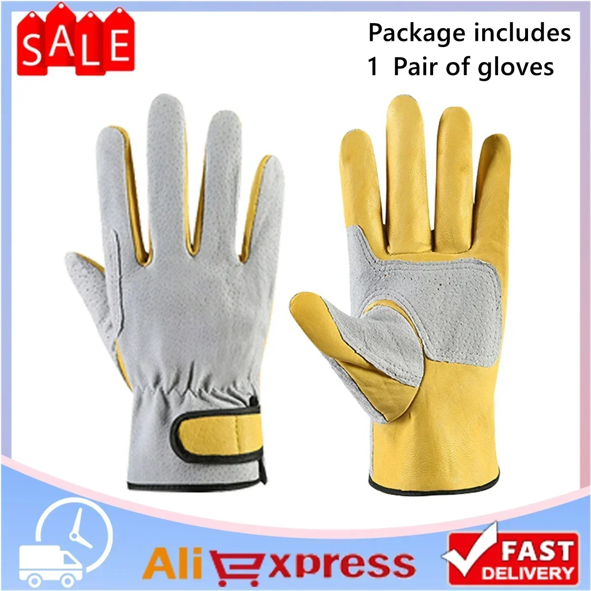 

1 Pair Of Gloves Work Gloves Labor Protection Gloves Leather Welding Safety Protection Garden Wear-resistant Gloves