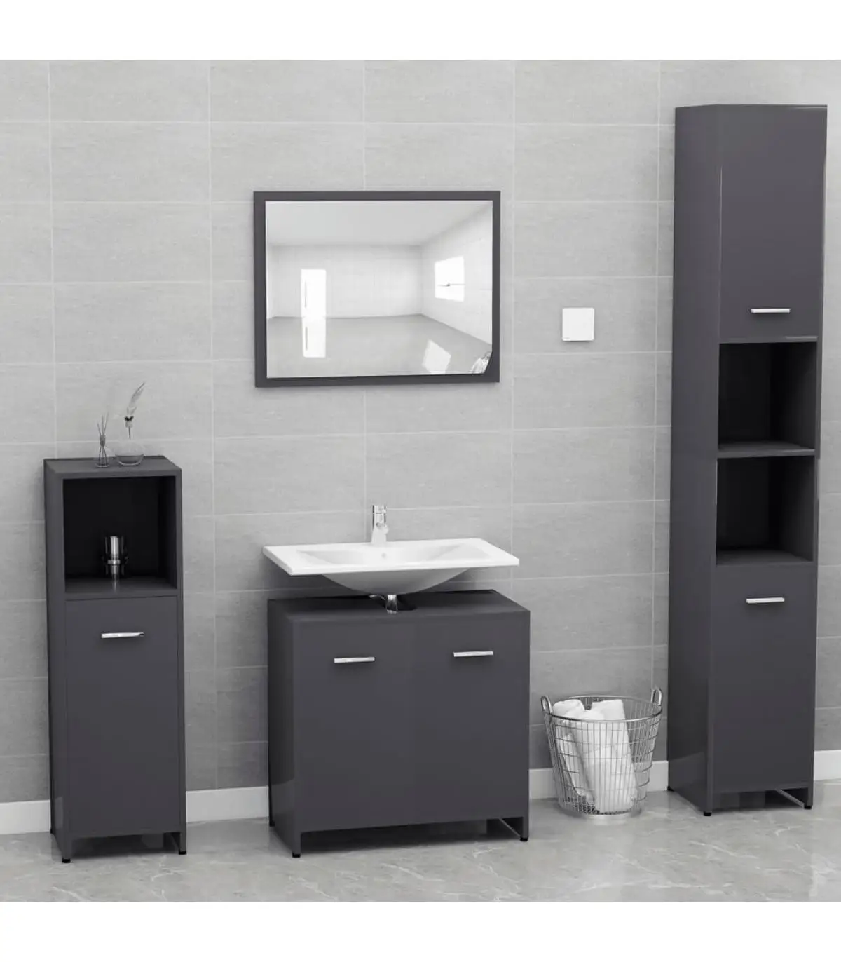 Bathroom Furniture glitter gray plywood bathroom furniture set