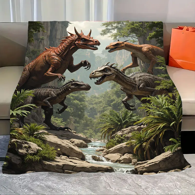 

1pc Flannel Blanket Dinosaur Adventure Jungle Scene Soft Fleece Blanket for Kids