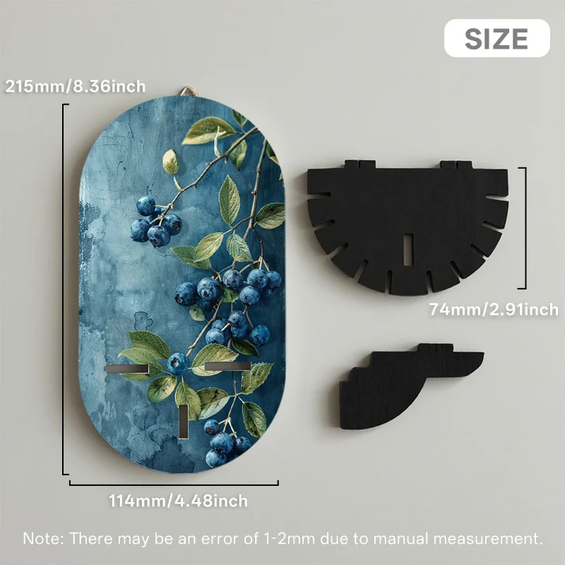 2D High Resolution Flat Print Blueberry Branches Theme Floating Shelves, Decorative Wall Shelf, Hanging Storage Rack, Suitable