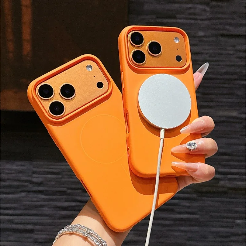 

Orange suitable for Apple 17 phone case magnetic thin ring protective case iPhone 17 Pro Max liquid silicone case