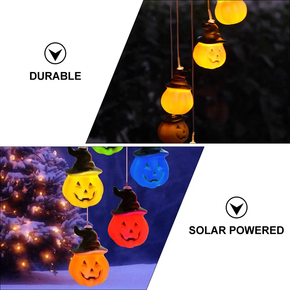 

Halloween Jack o lantern Solar Wind Chime Lamp LED Light Hanging Decor Yard Garden Fence Deck Pathways Pool Durable Plastic