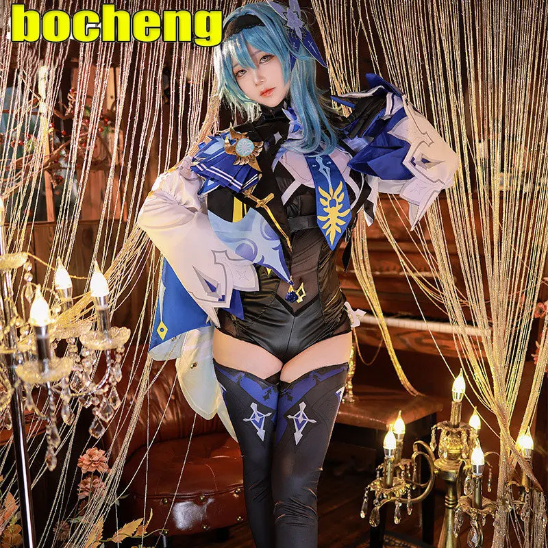 Game Genshin Impact Eula Cosplay Costume Eula Cosplay Costume Women Sexy Jumpsuit Costume Halloween Stocking Full Set