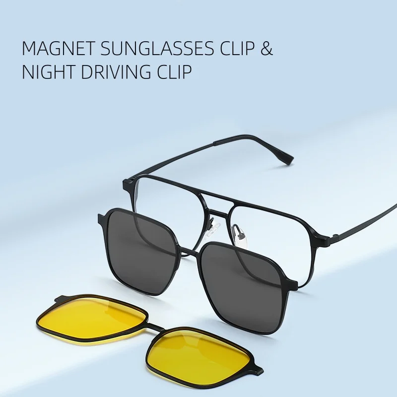 Vintage Style Eyeglasses Aluminum Optical Frame with Magnet Sunglasses Clip Double Bridge Suitable for Wide Face Big Head