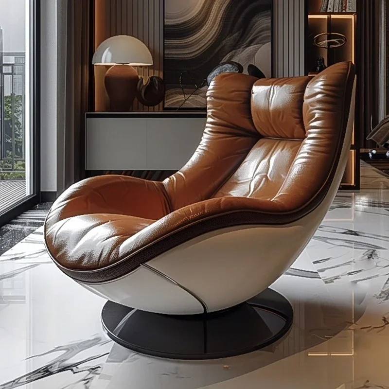 Oil wax leather single sofa chair living room balcony leather casual high-end single chair