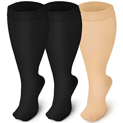 

3 Pairs 5XL Compression Socks Wide Calf Women Men Support Stockings Reduces Swelling Pain Nurses Running Pregnant Travel Flight