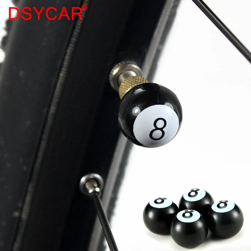 DSYCAR 4Pcs/lot Fashion Universal Auto Truck Bike Billiards Pool 8 Ball Valve Stem Caps Tire Air Valve Stem Caps Wheel Rim Black