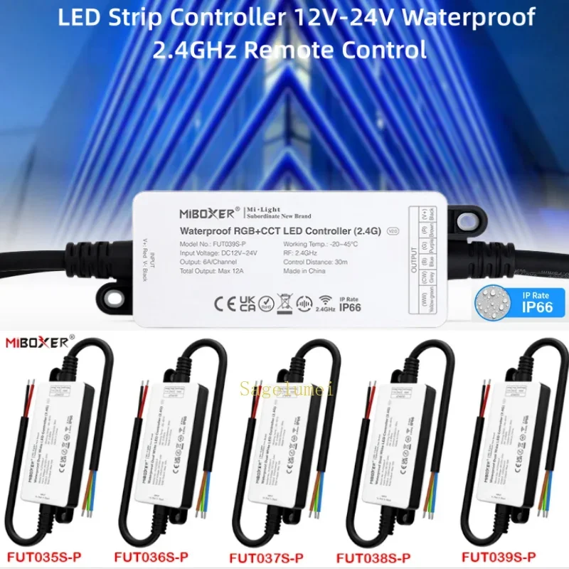 

Miboxer WP Controller FUT035S-P SingleColor CCT RGB RGBW RGB+CCT 2.4G LED Strip Controller Waterproof IP66 FUT038/037/036/039S-P