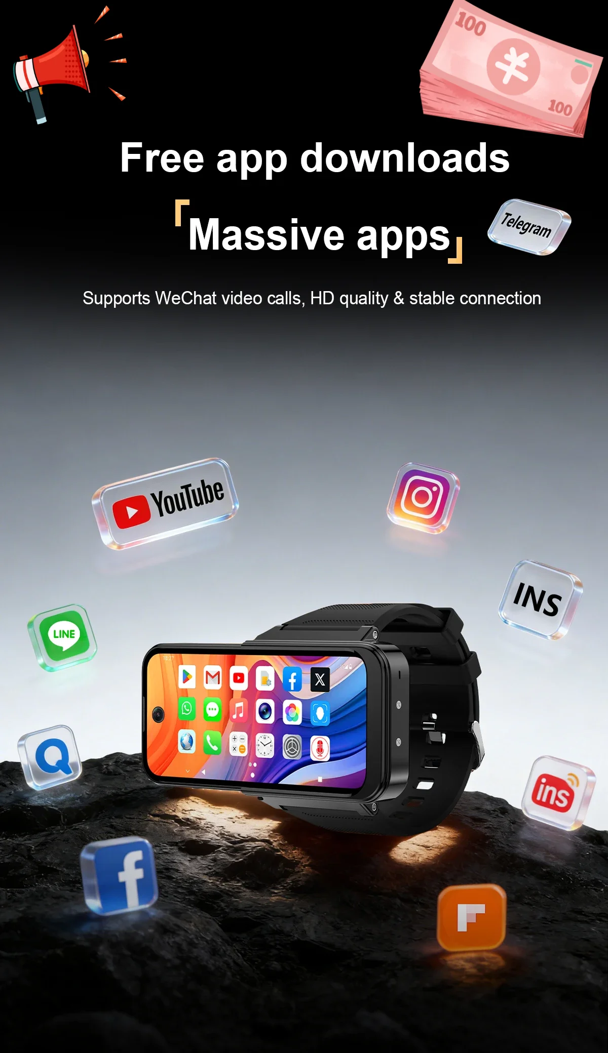 New PG999 Smartwatch Touchscreen Dual SIM Android HD Camera WiFi Octa-core Processor