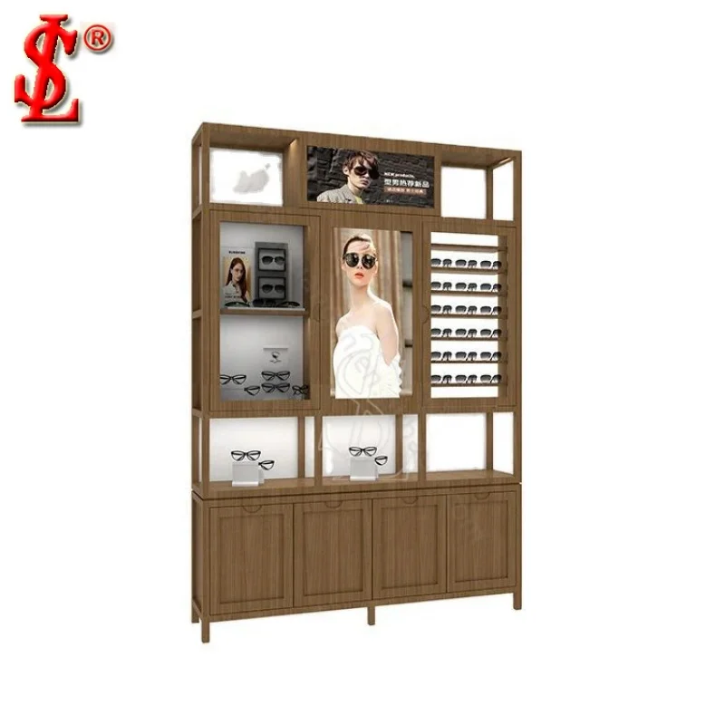 custom.Customized Shop Decoration Glass Optical Shop Furniture Wooden Sunglasses Display Cabinet Optical Shop Interior Desig