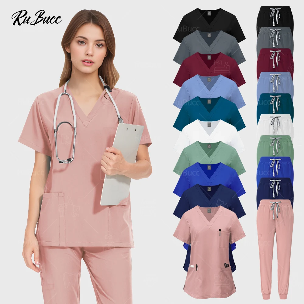 Fashion Surgery Workwear Women Scrub Tops+pant Medical Uniforms Scrubs Clothes Short Sleeve Pet Hospital Doctor Nursing Uniforms