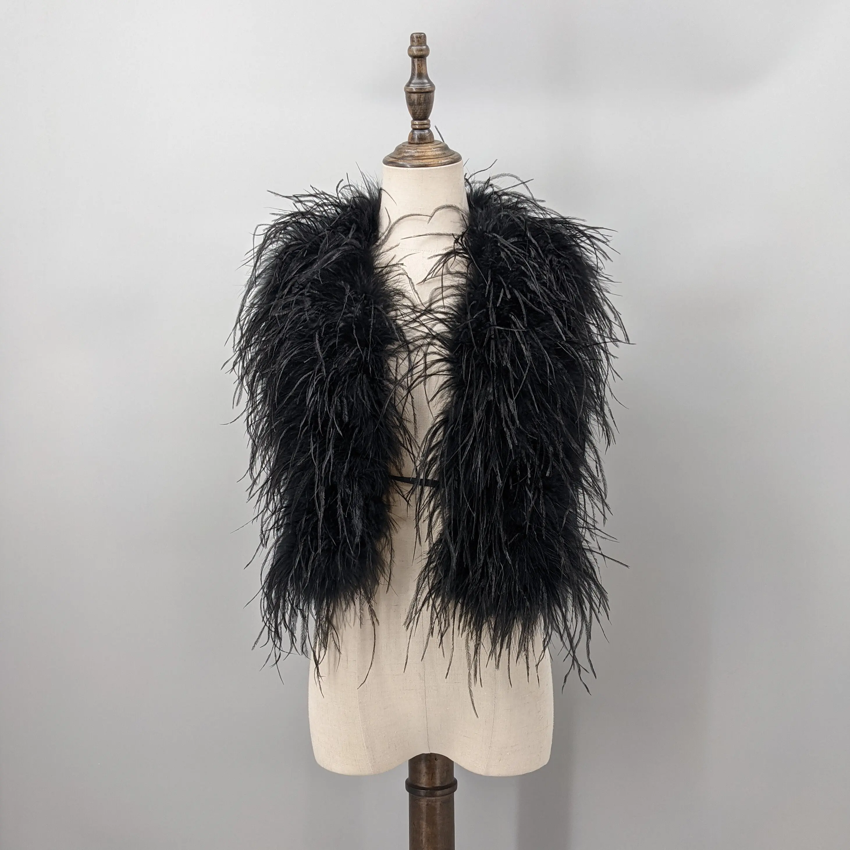 Women Black Real Ostrich Feather Vest Backless Tie Waist Sleeveless Top Y2K Festival Party Fur Waistcoat 25A0540