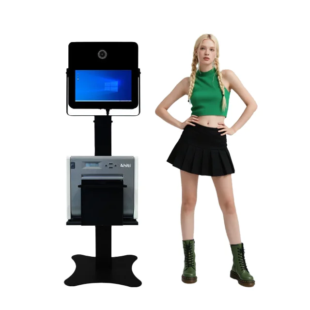 結婚式イベント用ポータブルセルフィーマジックミラーフォトブース、タッチスクリーンLEDフレームキオスク、内蔵プリンター付き