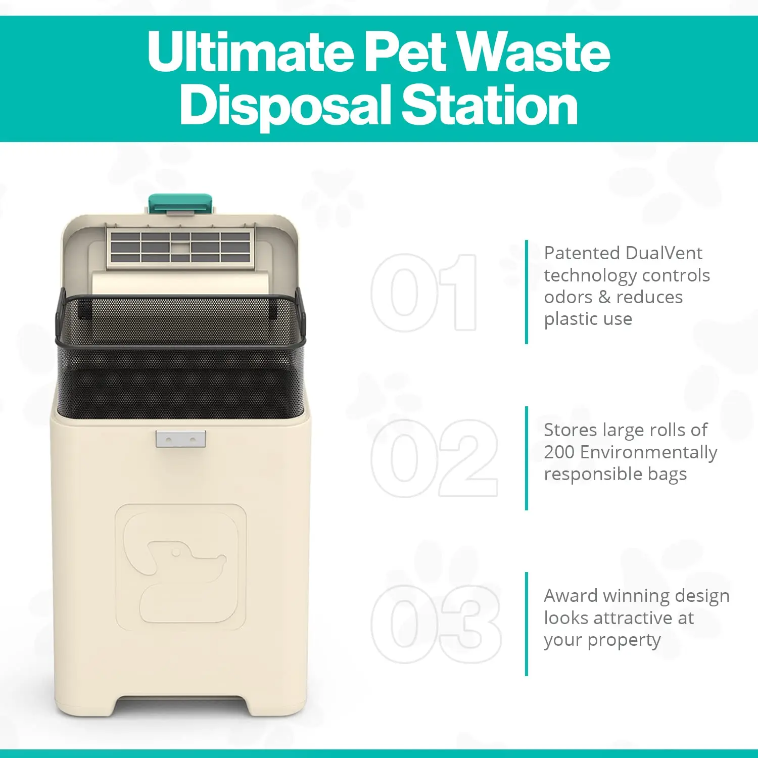 Estación de basura para caca de perro, cubo de basura resistente para exteriores con filtro de aire de carbono y Control de olores, resistente a los rayos UV y a la intemperie