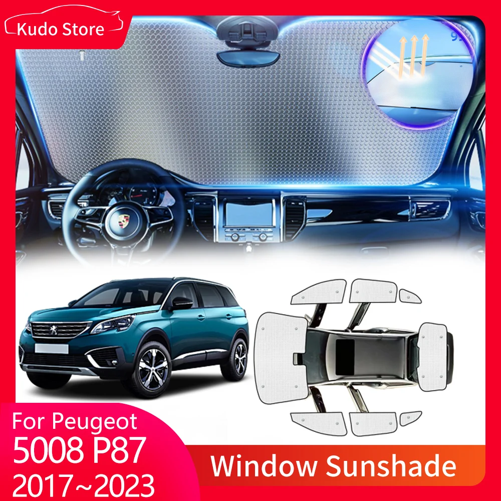 Full Coverage Sunshades for Peugeot 5008 P87 GT Line 2017~2023 Front Windshields Visor Mats Rear Side Window Curtain Accessories