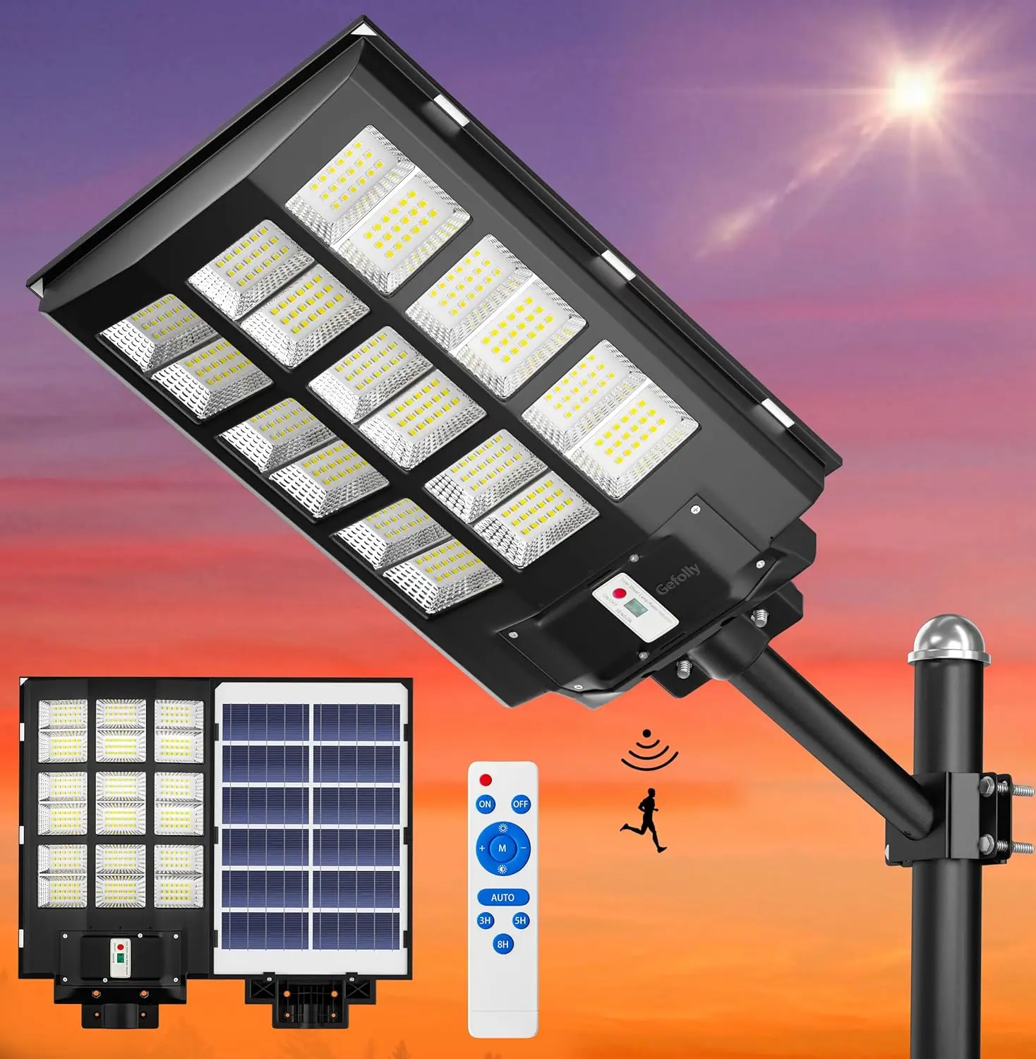 

SL-3600W Solar Street Lights Outdoor, 360000LM Commercial Parking Lot Light Dusk to Dawn, 6500K Security Flood Motion Sensor