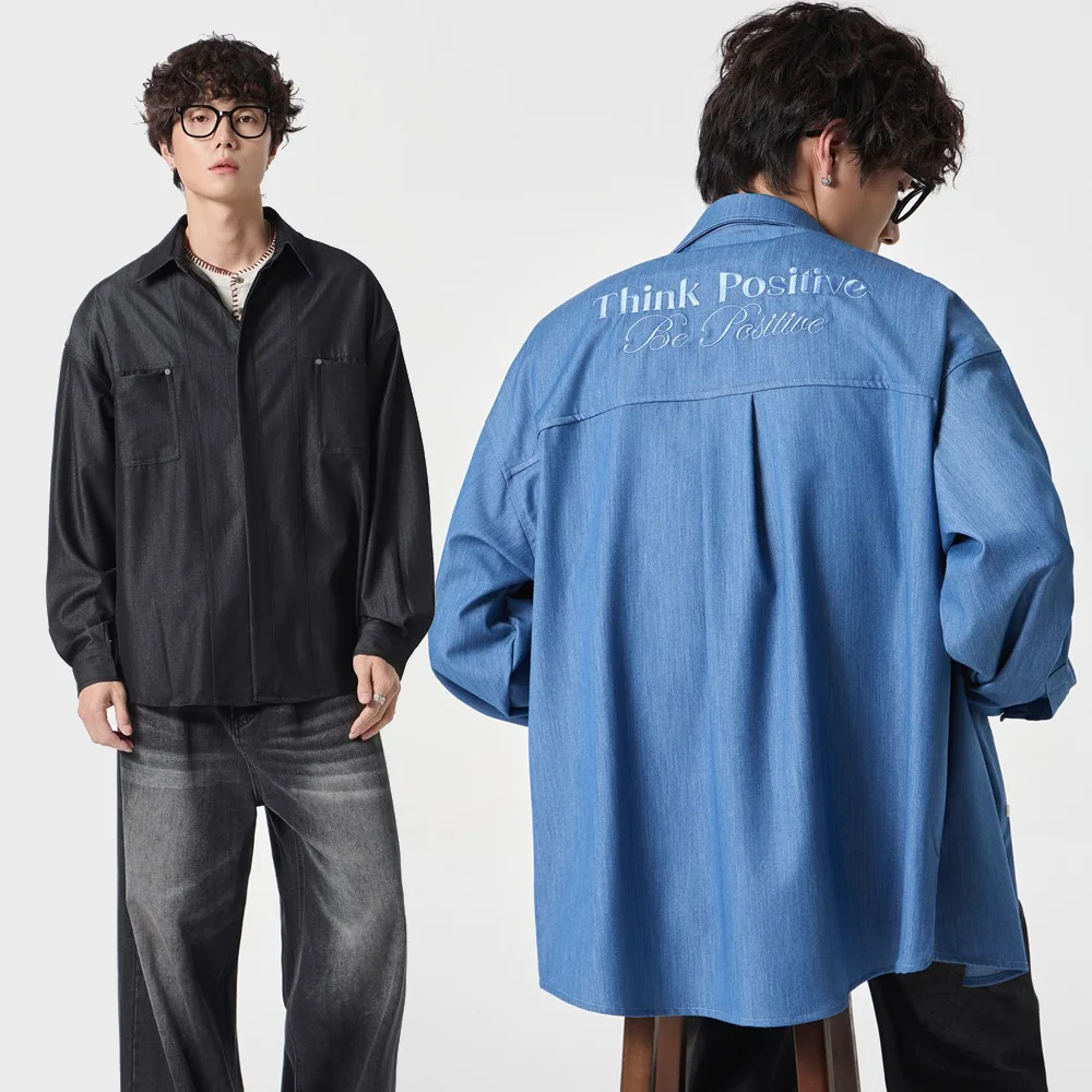 

Back Embroidery Oversize Shirt Men Streetwear Fashion Outdoor Loose Casual Long Sleeve Plus Size M-6XL Shirts