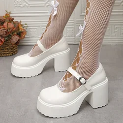 Różowe Chunky Platform High Heels Pumps Women 2023 Autumn Ankle Straps Mary Jane Lolita Shoes Woman Plus Size 42 Cute Party Shoes