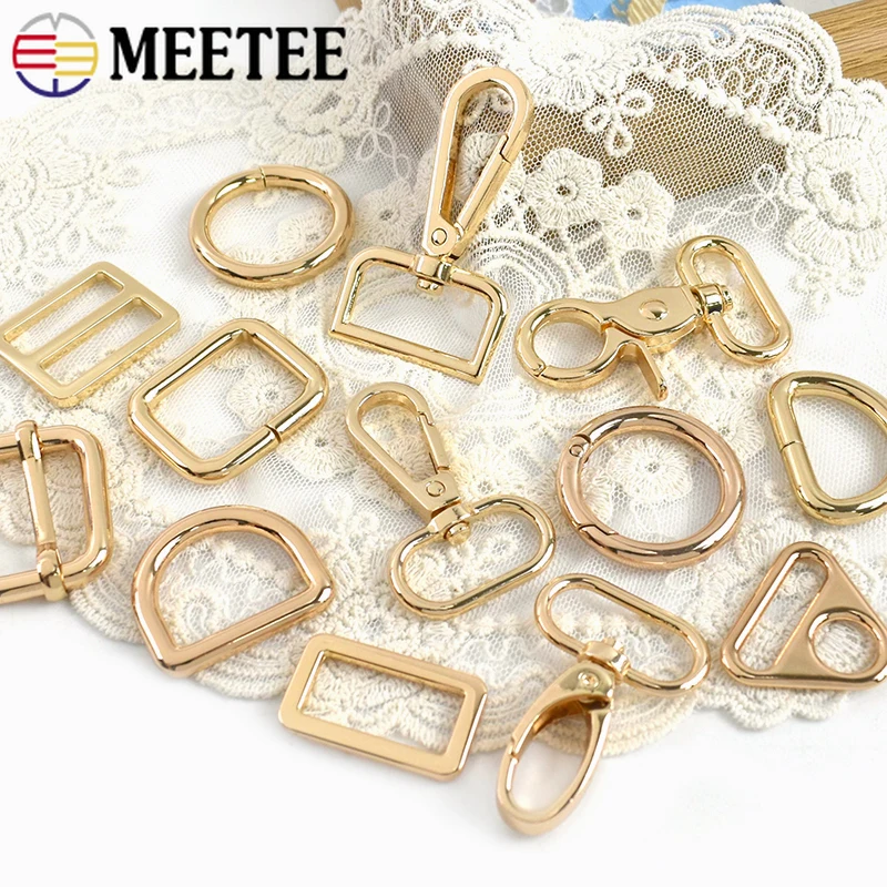 

5/10P 20-38mm LightGold Metal Buckles for Bag Strap Keychain Swivel Lobster Clasp O D Ring Tri Glide Slider Hardware Accessories