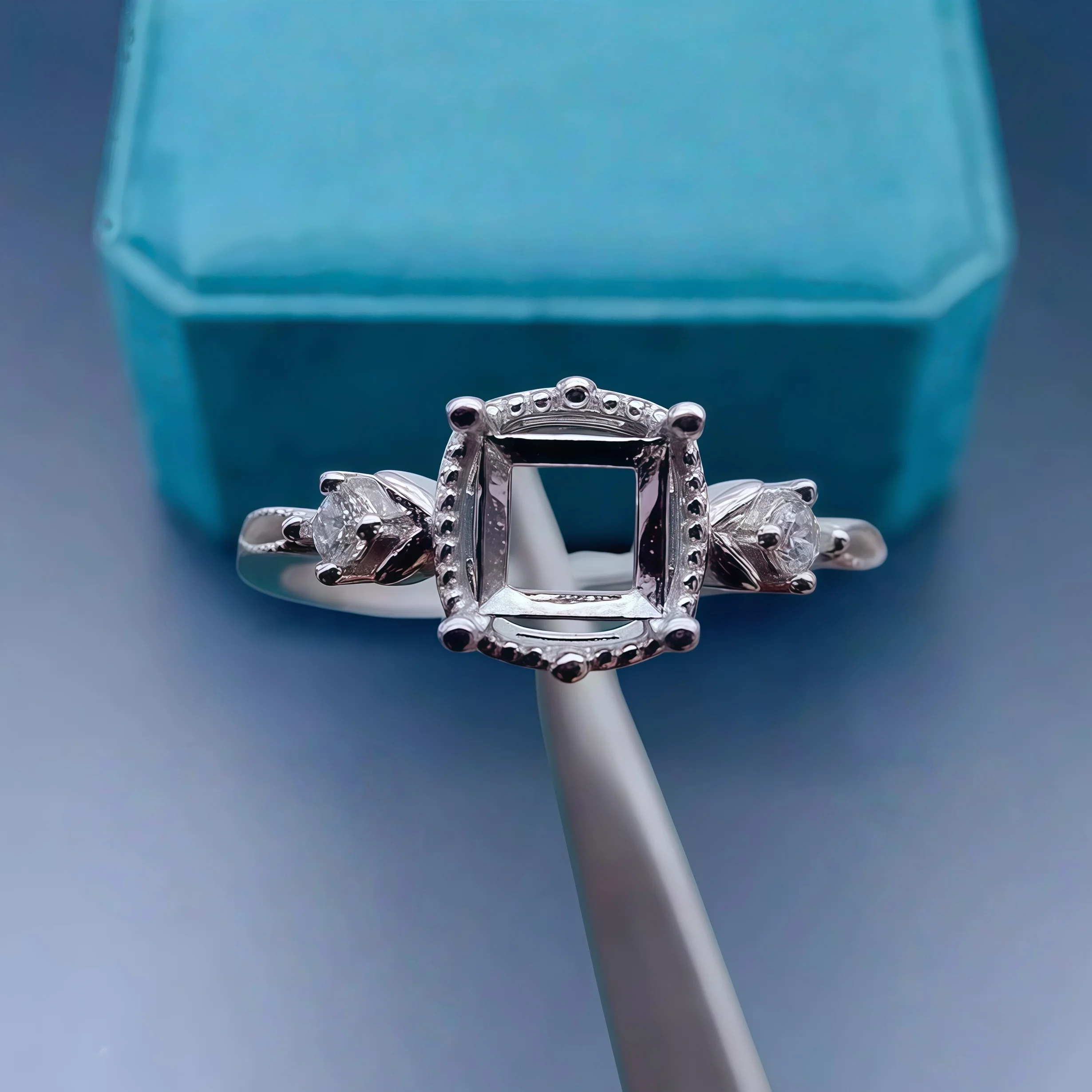 

Setting 4mm Square Stone Fashion DIY Empty Ring Holder S925 Sterling Silver Fine Design Charm Weddings Jewelry for Woman