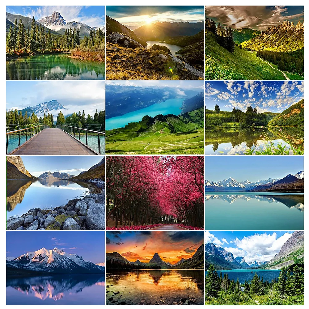 5D DIY Diamond Painting Landscape Pictures Lake Mountain Photos Diamond Mosaic Full Drill Handwork Embroidery Kits