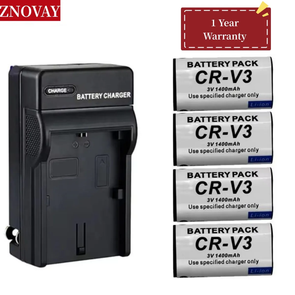 

4Pcs CR-V3 CRV3 2200mah Li-ion Camera Battery + Charger for Kodak DX6340 C360 C433 D4104 C340 C310 C530 C875 C743