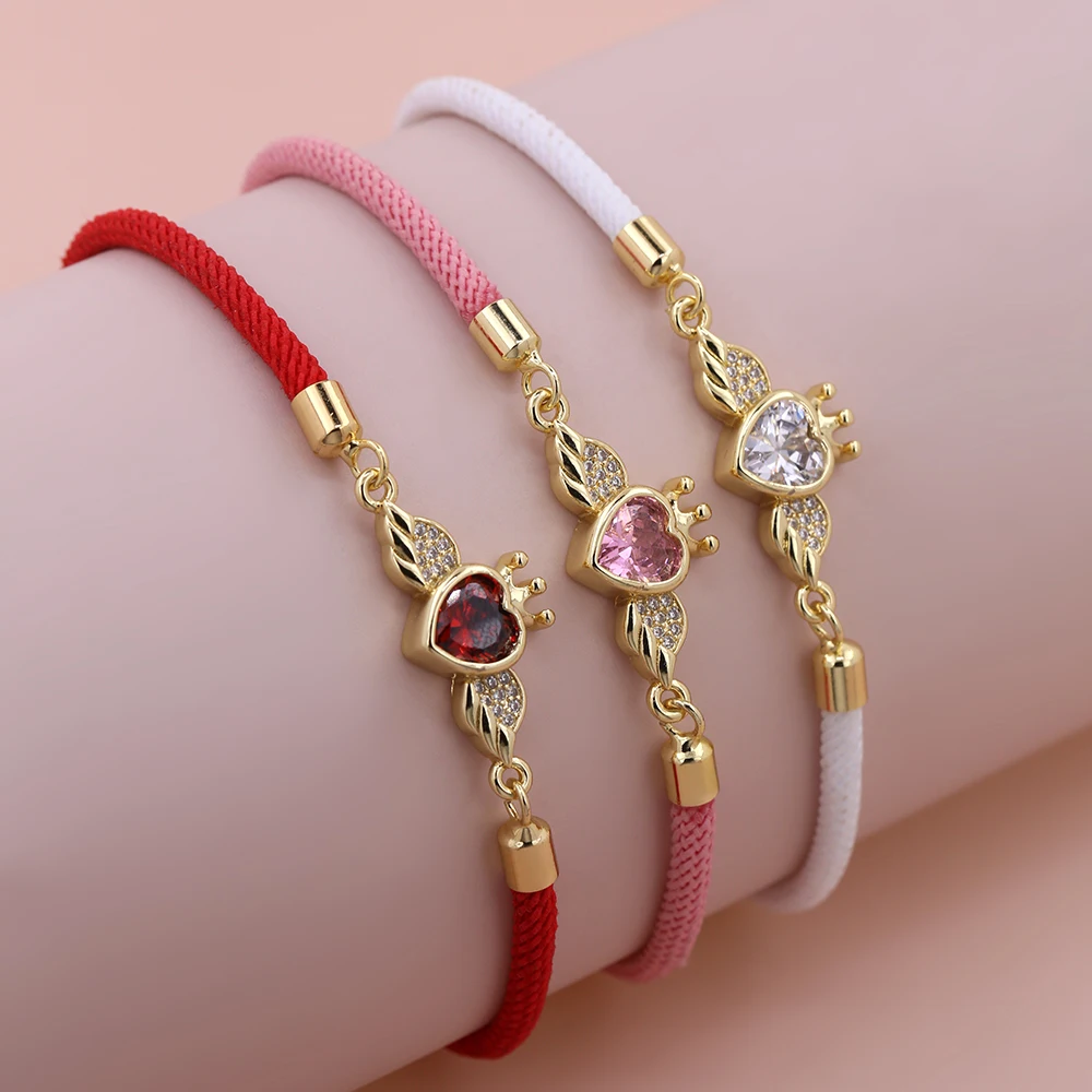 Lucky New Adjustable Bracelet Red Rope Chain Women Handmade Heart Butterfly Crown Round String Couple Bracelet Jewelry Gift