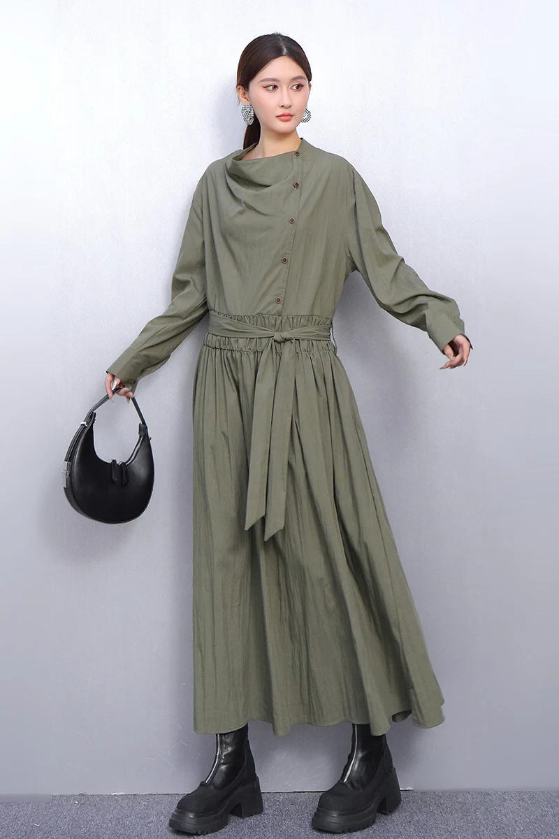 

Осень 2025 г., новые элегантные модные свободные однотонные длинные платья, женское платье с длинным рукавом, женская оптовая продажа J2013