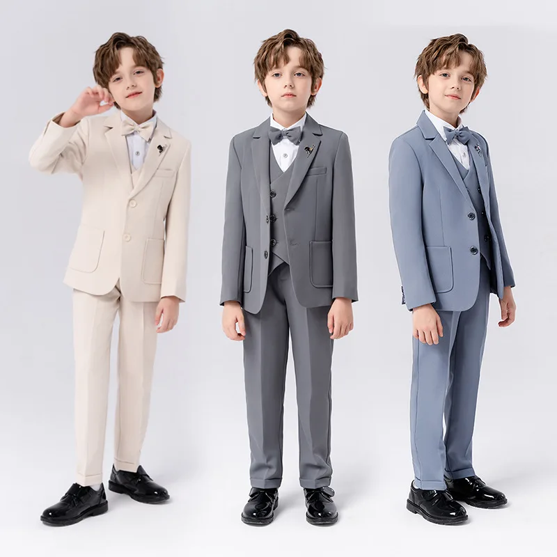 

Children Luxurious Jacket Vest Pants Bowtie Piano Party Dress Kids Graduation Ceremony Photograph Suit Boys Performance Costume