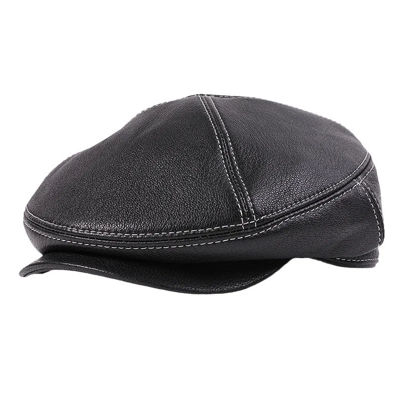 Beret leather old man hat men's winter warm sheepskin outdoor old man hat in the elderly cap