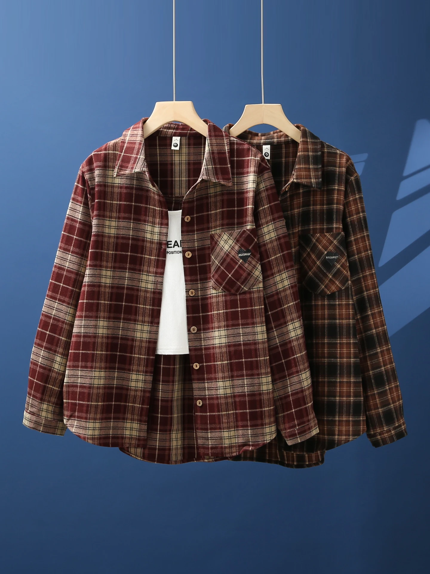 

Женская клетчатая одежда Long Sve, свободная повседневная одежда, осенняя мода, корейская версия, средней длины, Новое поступление, 2021, смесь хлопка