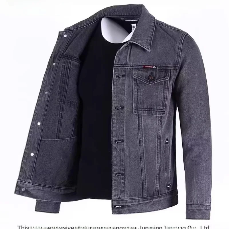 

Retro American Worn-look Denim Jaet Men's Spring Autumn Loose Casual Long Sve Jaet Windproof Youth ular Outerwear