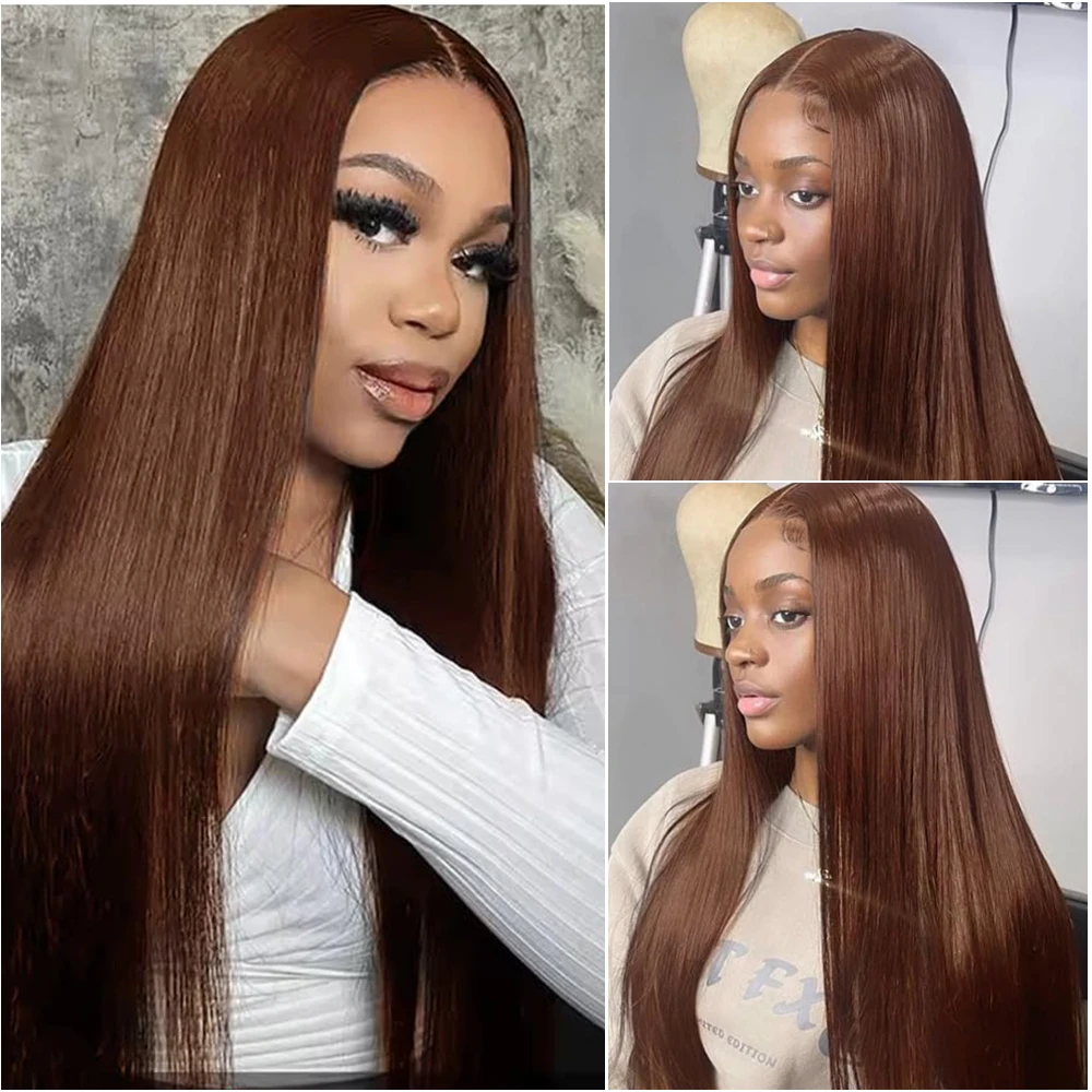 200% Chocolate Brown 13x4 Lace Frontal Wig Straight Lace Front Wigs Transparent Brazilian 30 36 inch Human Hair For Black Women