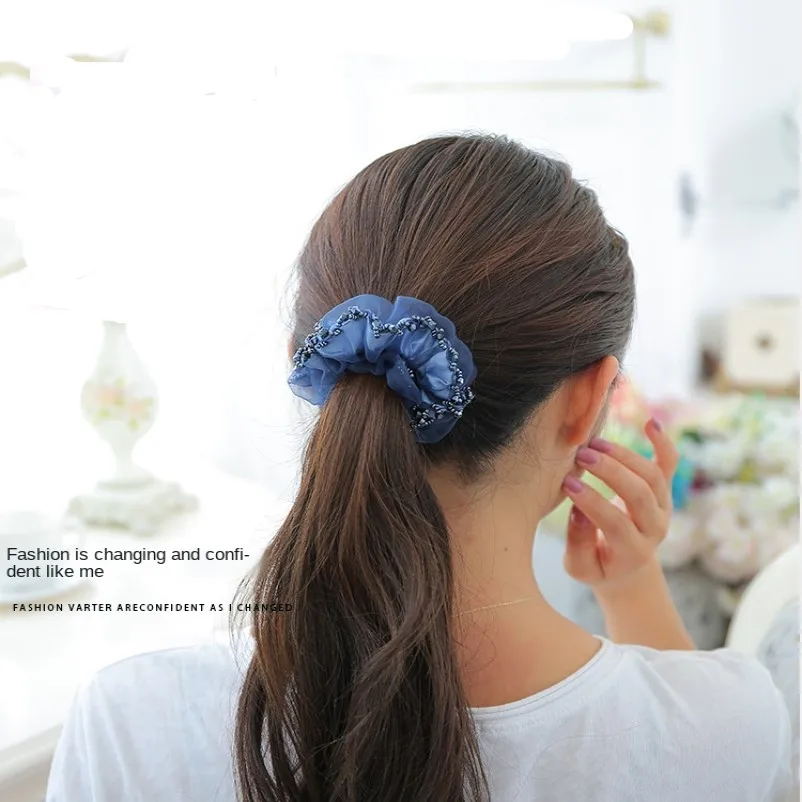 . Elegant Flower Hair Rope Crystal Horse Tail Rubber Band · Hair Ring Fashion Woman Hair Accessories   резинки для волос детям