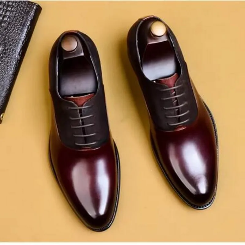 Handmade Genuine Leather Brown Black Oxfords Shoes for Men Fashion Lace up Formal Business Shoe Big Size 38-46