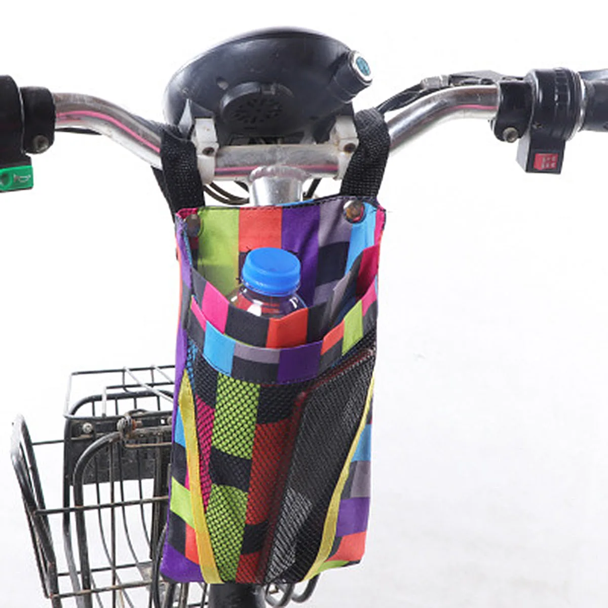 

2pcs Bicycle Front Basket Hanging Bag Multi Pocket Storage Pouch For Scooter Electromobile Snap Closure Reusable Washable