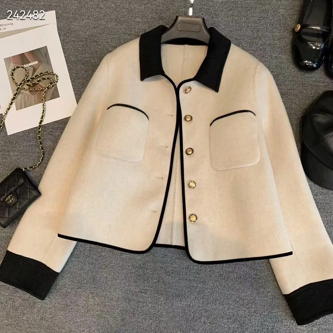 Women Wool Short Coats Jackets Blends Turn Down Collar Coat Thick Warm Y2k Streetwear Jacket Work Outerwear Autumn Winter
