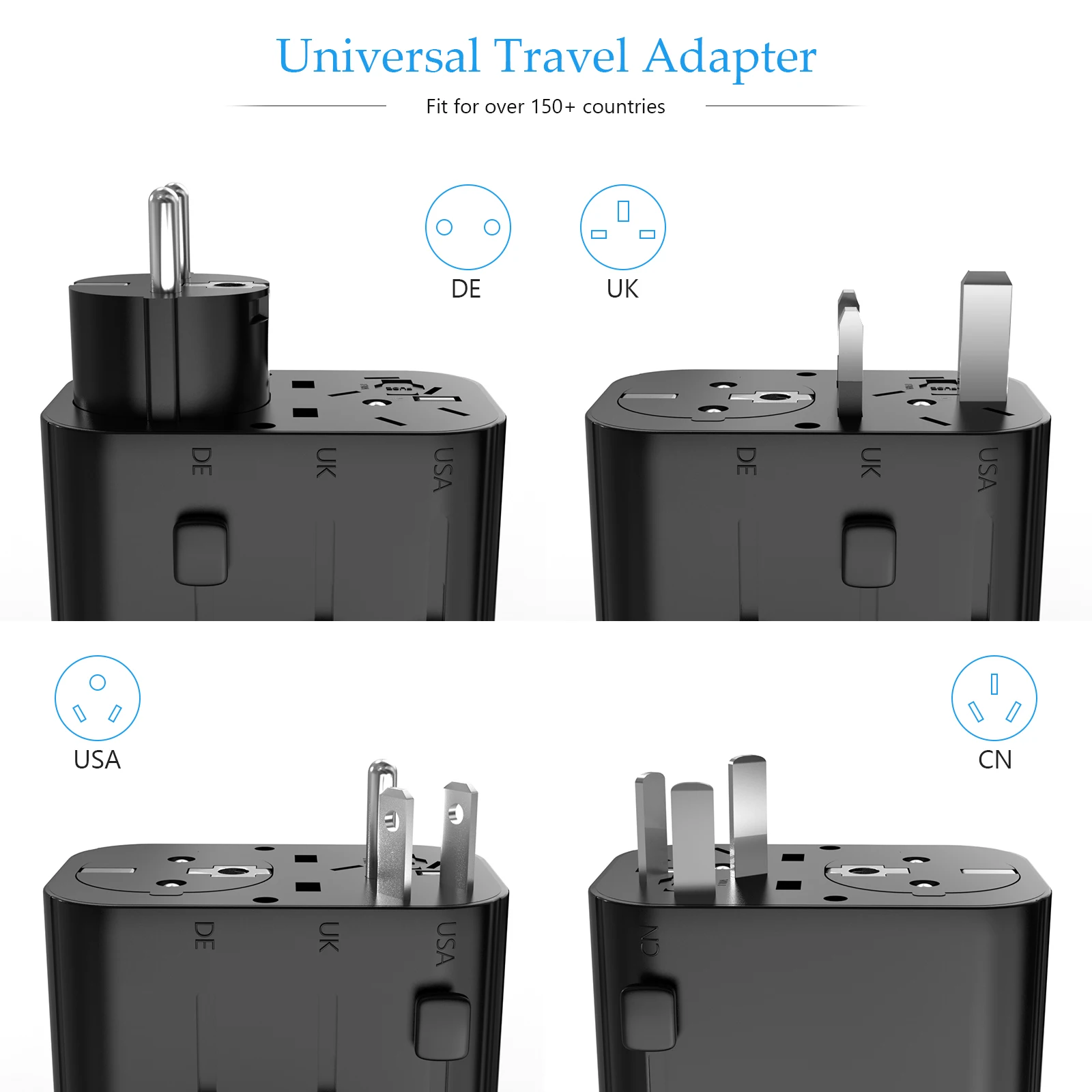 Imagem -03 - Adaptador de Viagem Internacional com Portas Usb Plugue de Carregamento tipo c 15w Eua Reino Unido de cn All-in-one