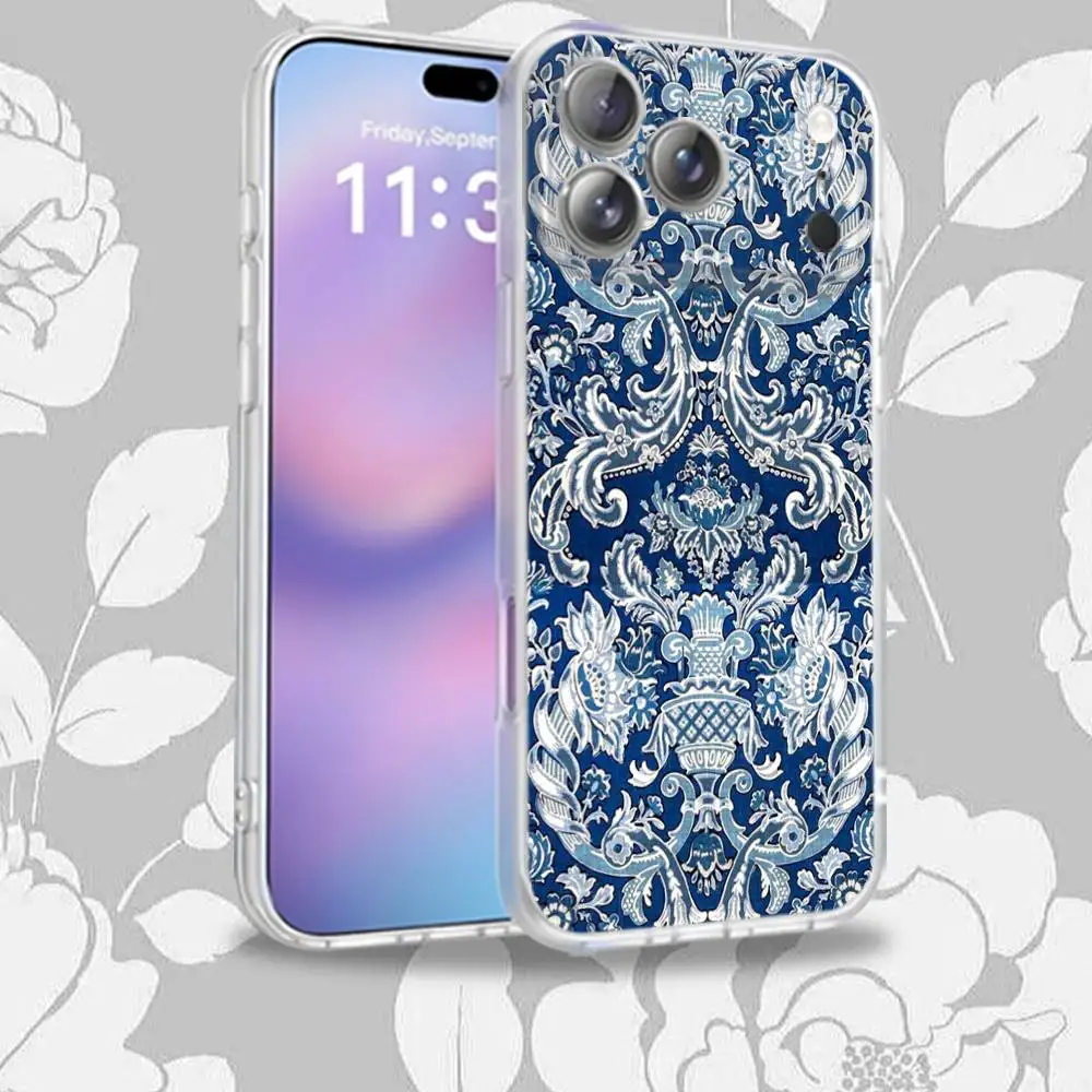 حافظة هاتف P-Porcelain B-Blue and White لهاتف iPhone 15,12,11,14,13,17,16,Plus,Air,Pro,Max,E,Mini for Magsafe Magnetic Frosted