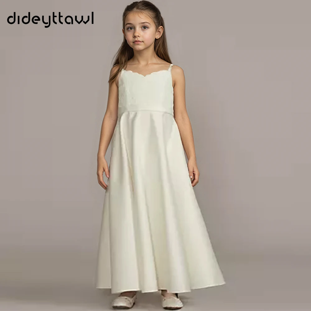 

Dideyttawl Customized Spaghetti Strap Lace Bodice Satin Skirt Scalloped Neckline Back Zipper Floor Length Elegant Princess