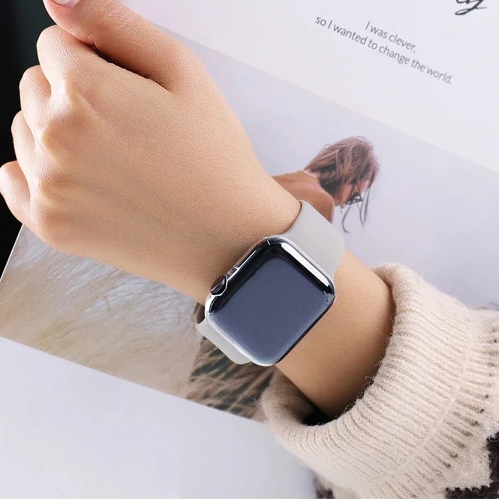حافظة سيليكون من البولي يورثان الحراري للساعة ، غطاء شفاف وسوار ، سوار لسلسلة iWatch 8 و 9 و 7 و 6 و 5 و 4 ، SE ، 44 ، 40 ، 45 Apple ، 41 ، 38 من من من من ، 42