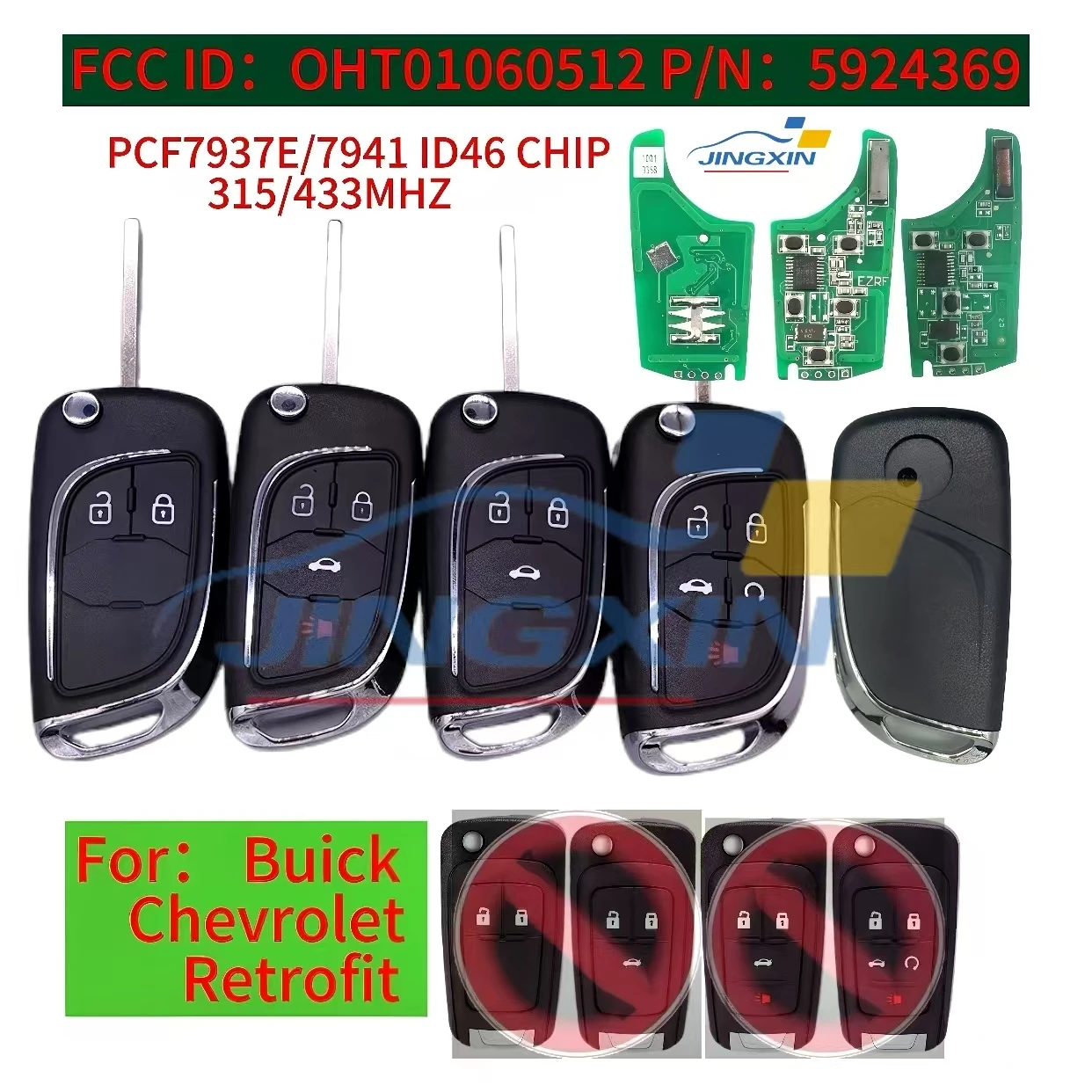 

Jingxin OHT01060512 Remote Car Key 2B/3B//4B/5B For 315/433MHz ID46 7941/7937E for Chevrolet Cruze Camaro Malibu Sonic Opel GMC