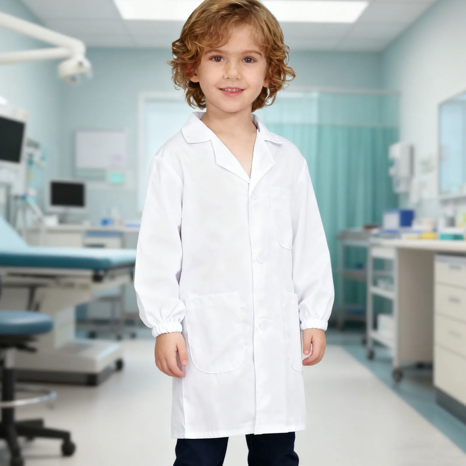 معطف المختبر الأبيض 105 سم كم طويل نسيج مضاد للحساسية للتجارب العلمية لعب الأدوار الزي الهالوين #3