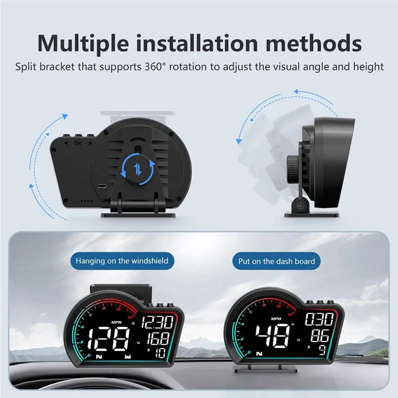 ABHX-Digital GPS Speedometer Universal Car Head Up Display With Speed MPH Compass Direction Fatigue Driving Reminder