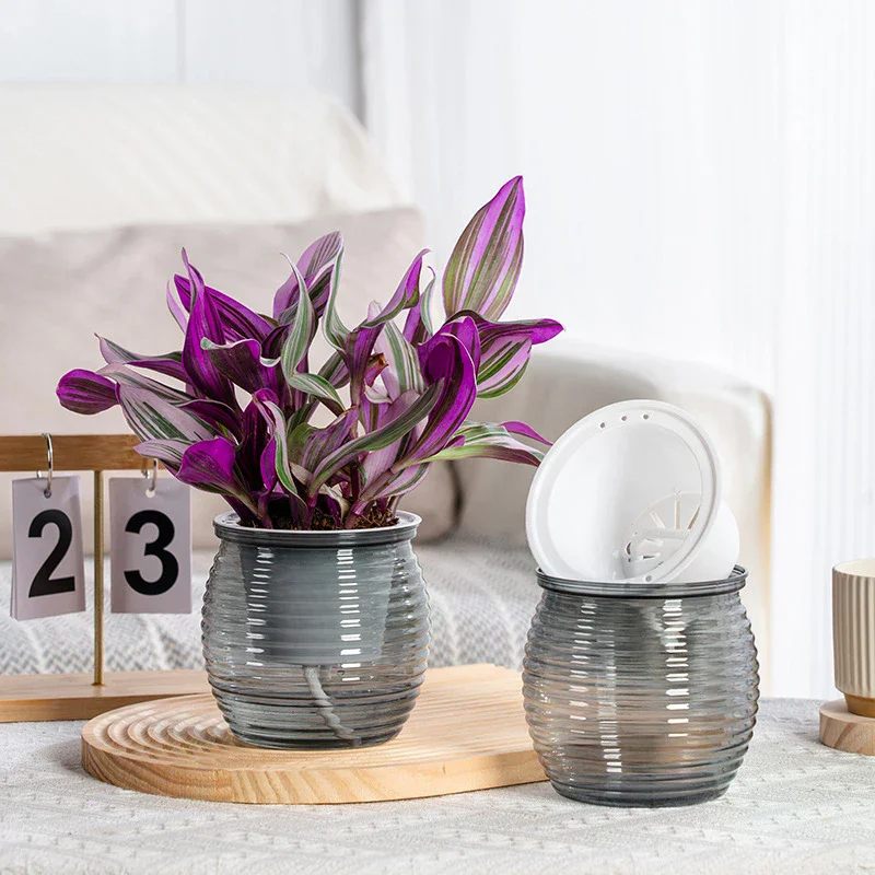 1PC Automatic Water-Absorbing Self-Watering Plant Pots Vase Plastic Home Decorations Double Layer Transparent Flower