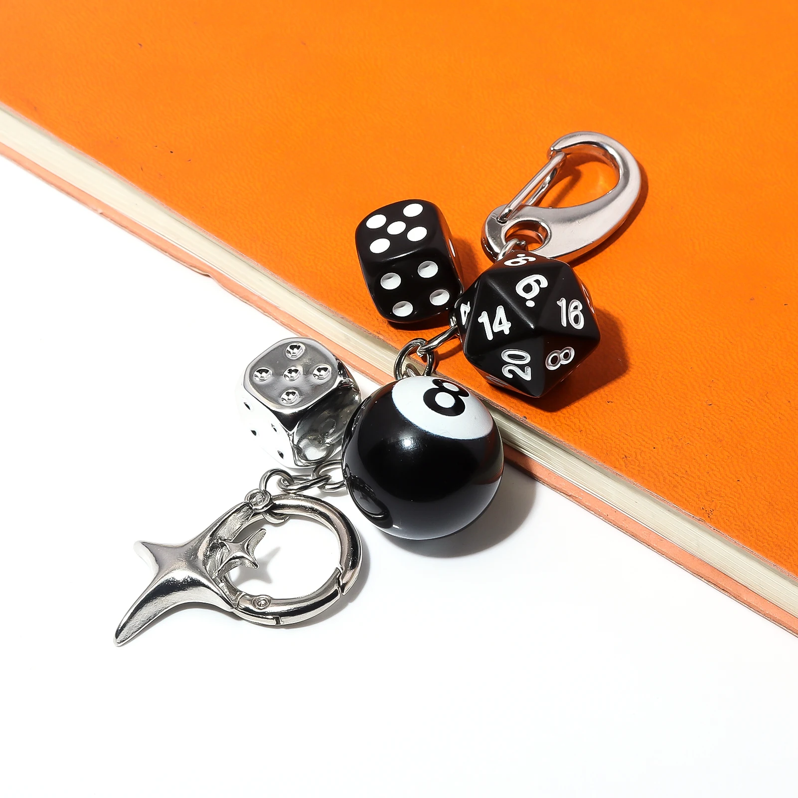 Black Dice Keychain Y2K Pink Lucky Star Burst Pendant Bag Charm Heart-Shaped Black 8-Ball Decoration Punk Style Jewelry Gift view 4
