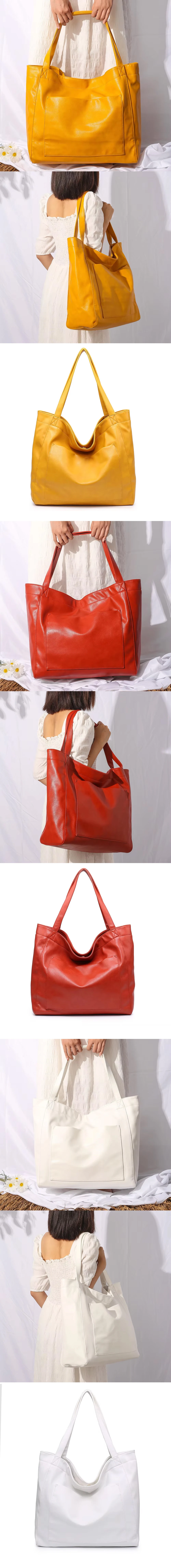 2025, Damentasche mit großem Fassungsvermögen und Seitentaschen, weiche Lederhandtasche, Schultertasche, Retro-Tragetasche aus gewachstem Leder für Damen – Detail 9